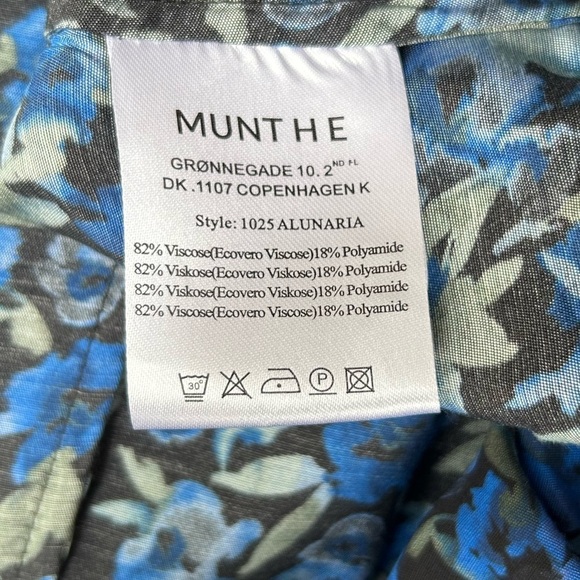 MUNTHE ALUNARIA TOP V neck long sleeve Blue Black floral-print blouse Sz 8 - Picture 14 of 16